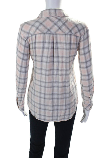 Rails Womens Plaid Button Down Long Sleeves Shirt Pink Grey Size Extra Small