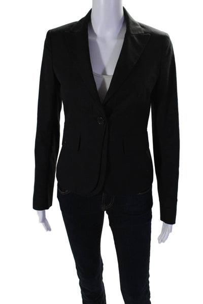 Sport Max Womens Plaid Wide Lapel Blazer Long Sleeves Jacket Black Cotton Size 4