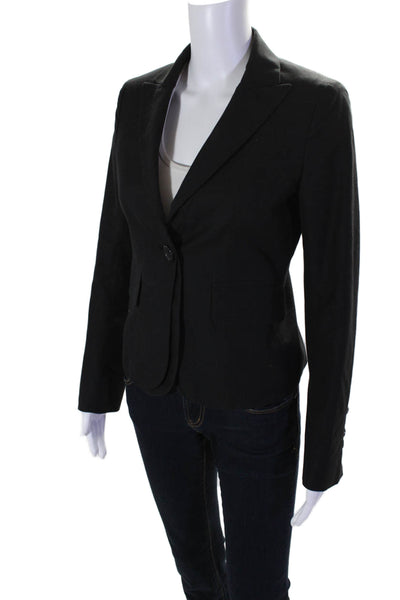 Sport Max Womens Plaid Wide Lapel Blazer Long Sleeves Jacket Black Cotton Size 4