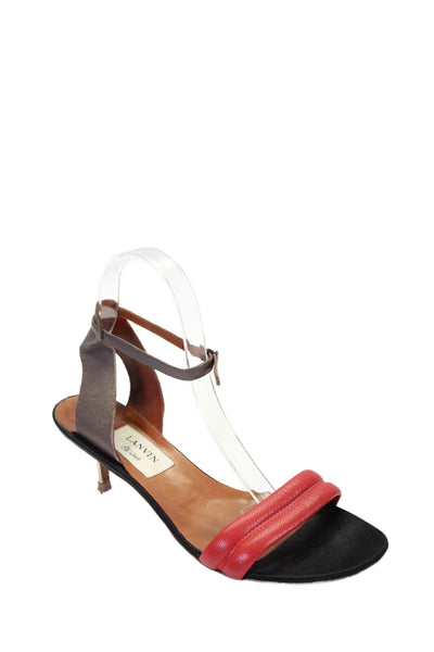 Lanvin Womens Leather Ankle Strap Slingbacks Sandal Heels Brown Red Size 39 9