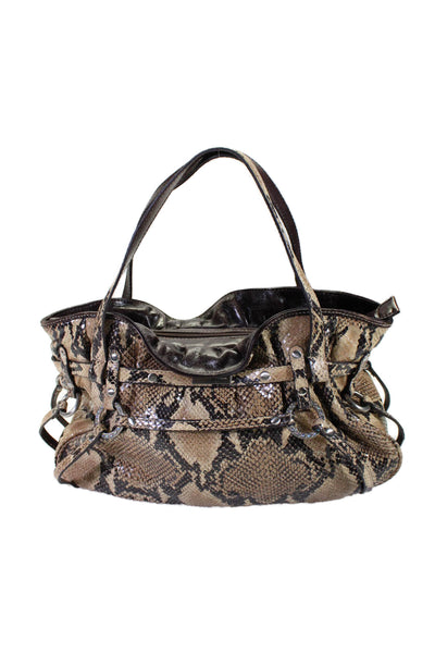 Adrienne Vittadini Womens Leather Snakeskin Print Shoulder Handbag Brown