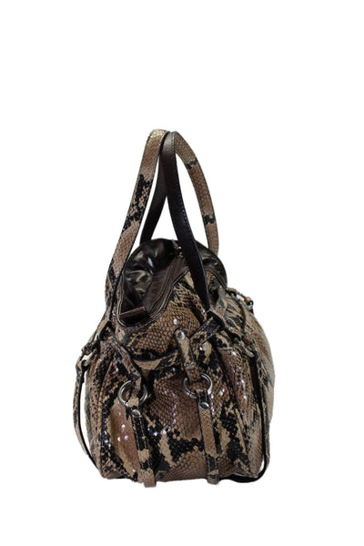 Adrienne Vittadini Womens Leather Snakeskin Print Shoulder Handbag Brown