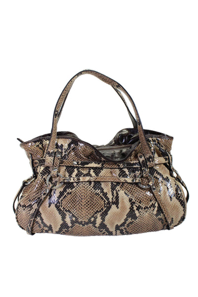 Adrienne Vittadini Womens Leather Snakeskin Print Shoulder Handbag Brown