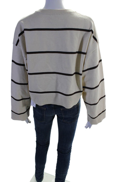 Le Lis Womens Oversized Round Neck Striped Sweater White Brown Size Extra Small