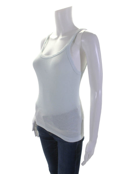 Re/Done X Hanes Womens Light Blue Ribbed Scoop Neck Tank Top Size M