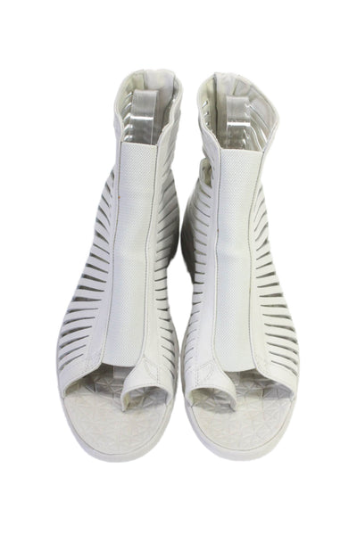 Nike Womens Gray Slit Zip Back Open Toe Wedge Heels Sandals Shoes Size 7