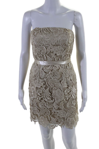 Adrianna Papell Womens Back Zip Strapless Lace Overlay Dress Beige Size 4P