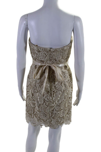 Adrianna Papell Womens Back Zip Strapless Lace Overlay Dress Beige Size 4P