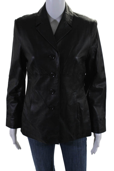 Caslon Womens Four Button Notched Lapel Leather Jacket Black Size Small