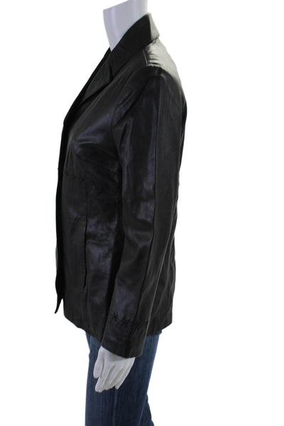 Caslon Womens Four Button Notched Lapel Leather Jacket Black Size Small