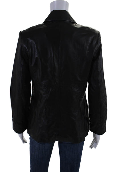 Caslon Womens Four Button Notched Lapel Leather Jacket Black Size Small