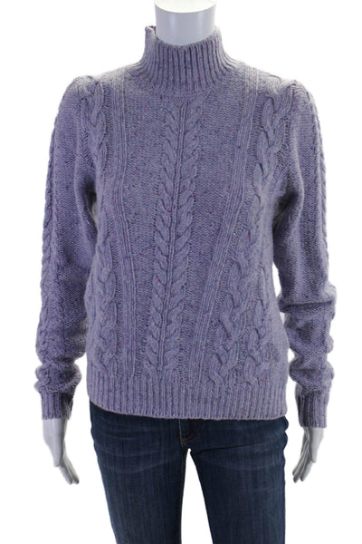 Sundays Womens Wool Mock Neck Long Sleeve Cable Knit Sweater Lilac Size 1