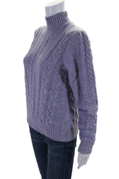 Sundays Womens Wool Mock Neck Long Sleeve Cable Knit Sweater Lilac Size 1