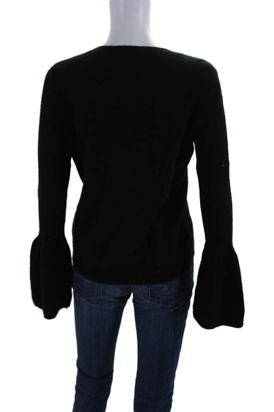 Autumn Cashmere Womens Cashmere Bell Sleeve Knit Blouse Black Size S