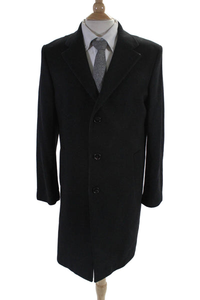 Daffari Mens Three Button Notched Lapel Blazer Jacket Black Wool Size 42R