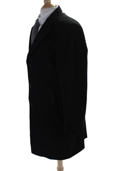 Daffari Mens Three Button Notched Lapel Blazer Jacket Black Wool Size 42R