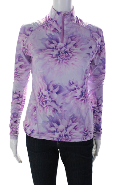 G/Fore Womens Stretch Floral High Neck Quarter Zip Activewear Top Purple Size S