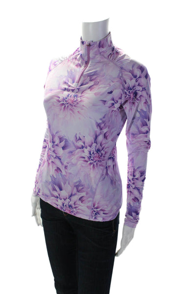 G/Fore Womens Stretch Floral High Neck Quarter Zip Activewear Top Purple Size S