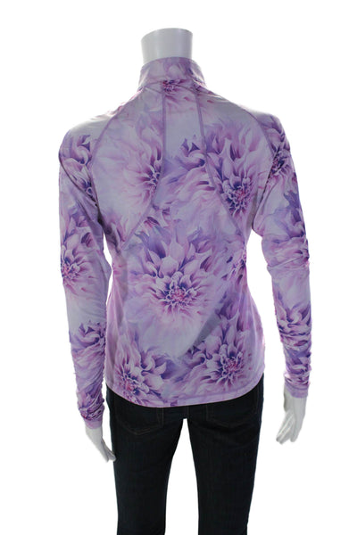 G/Fore Womens Stretch Floral High Neck Quarter Zip Activewear Top Purple Size S