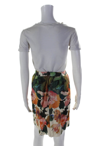 Haute Hippie Womens Back Zip Ruched Front Floral Silk Skirt White Multi Size 10