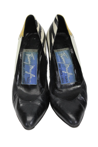 Thierry Mugler Womens Leather Abstract Pointed Toe Slip On Heels Black Size 6B