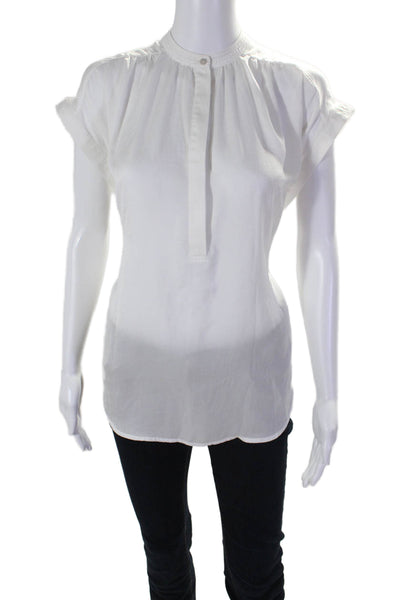 Muche Et Muchette Womens Buttoned V-neck Short Sleeve Blouse White Size 1