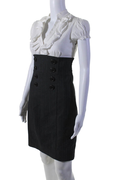 Lagerfeld Womens Ruffled Short Sleeves Pencil Dress White Grey Size Small