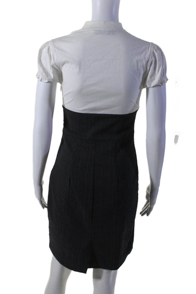 Lagerfeld Womens Ruffled Short Sleeves Pencil Dress White Grey Size Small