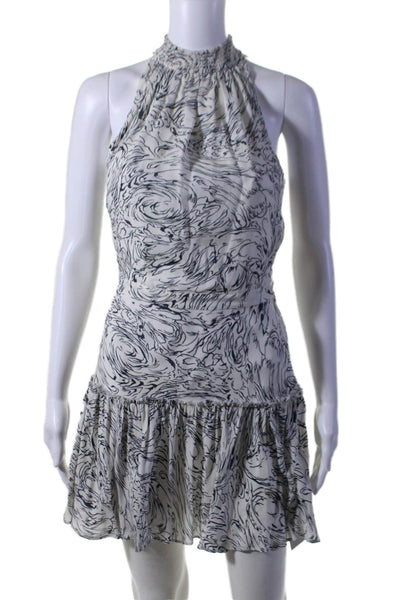 Elizabeth and James Womens Silk Sleeveless A Line Dress White Navy Blue Size 2