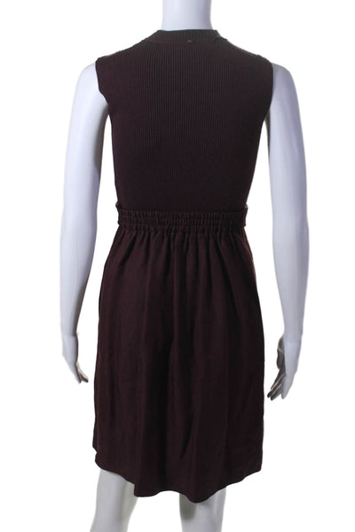 Sportmax Women's Round Neck Sleeveless Pleated Flare Mini Dress Burgundy Size 2