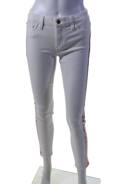 Joes Womens Zip Button Mid Rise Skinny Metallic Lined Jeans White Size EUR 27