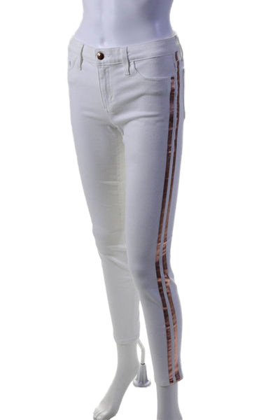 Joes Womens Zip Button Mid Rise Skinny Metallic Lined Jeans White Size EUR 27