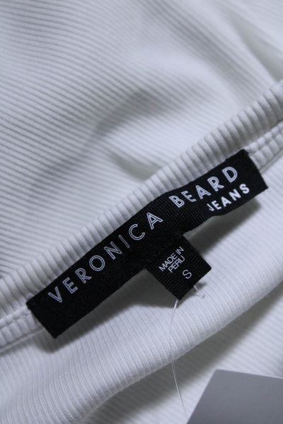 Veronica Beard Womens Cotton Ruffle Trim Scoop Neck T Shirt Blouse White Size S