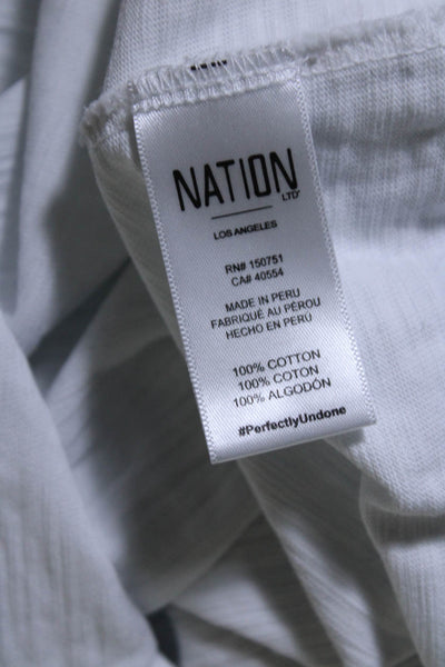 Nation LTD Womens Cotton Short Puff Sleeve Crewneck T Shirt Blouse White Size M