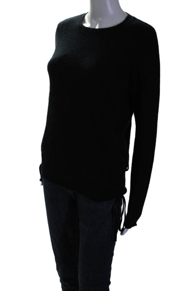 Kokun Womens Cashmere Long Sleeve Lace Up Sweater Top Black Size S