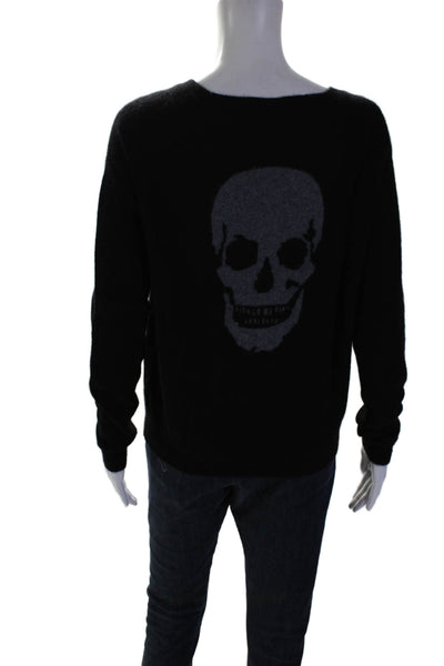 360 Cashmere Womens Cashmere Skull Print Long Sleeve Sweater Top Black Size S