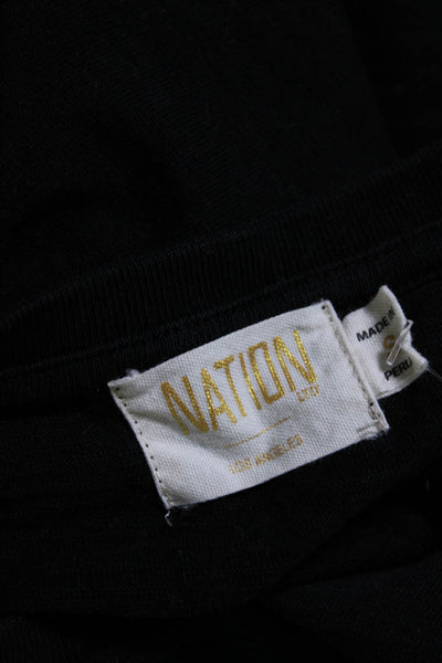 Nation LTD Womens Cotton Long Sleeve Ruffle Trim Button Up Top Black Size S