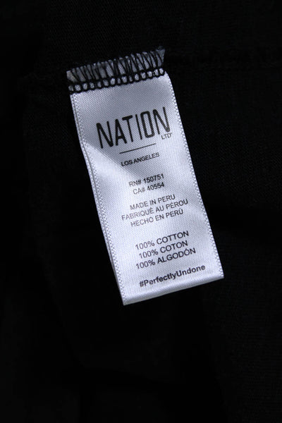 Nation LTD Womens Cotton Long Sleeve Ruffle Trim Button Up Top Black Size S