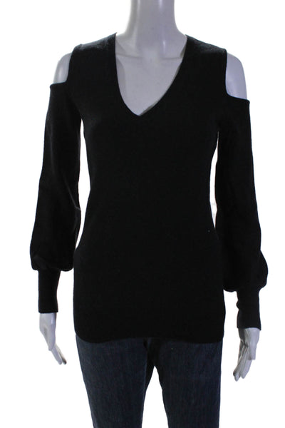 Autumn Cashmere Womens Cashmere V Neck Cold Shoulder Top Black Size S