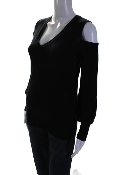 Autumn Cashmere Womens Cashmere V Neck Cold Shoulder Top Black Size S