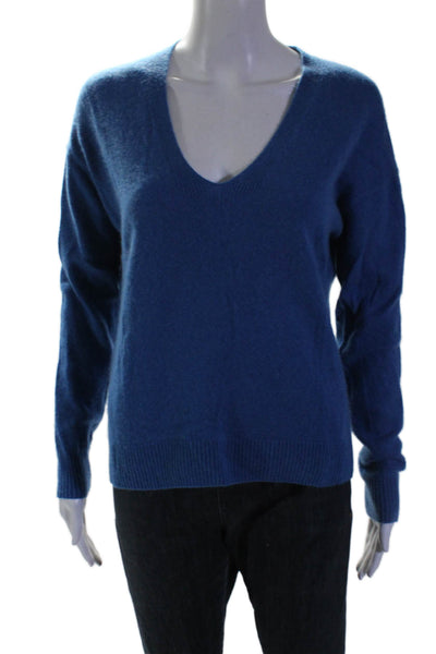 White + Warren Womens Cashmere V Neck Long Sleeve Sweater Top Blue Size S