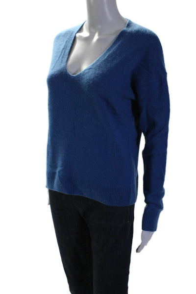 White + Warren Womens Cashmere V Neck Long Sleeve Sweater Top Blue Size S