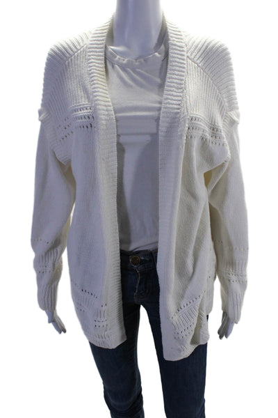 Intermix Womens Cotton White Open Front Cowl Neck Cardigan Sweater Top Size L