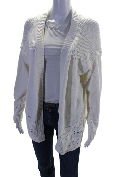 Intermix Womens Cotton White Open Front Cowl Neck Cardigan Sweater Top Size L