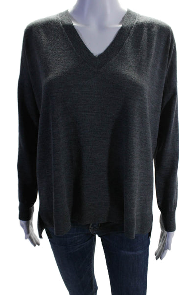 J Crew Womens Dark Gray Merino Wool V-neck Long Sleeve Sweater Top Size S