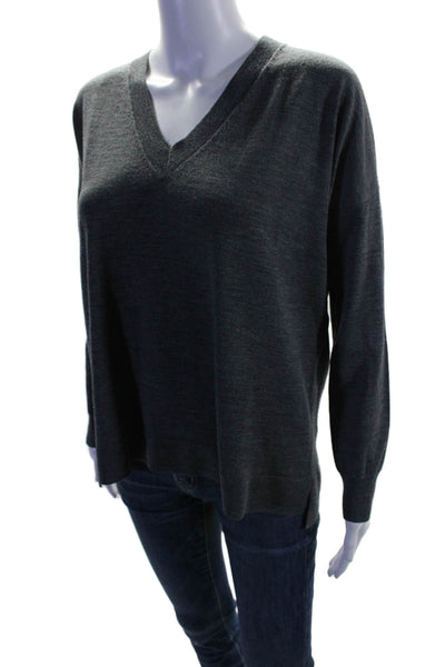 J Crew Womens Dark Gray Merino Wool V-neck Long Sleeve Sweater Top Size S