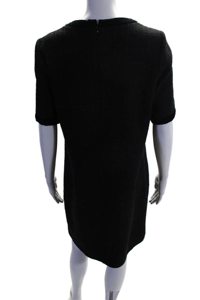 Gerard Darel Womens Cotton Textured Black Velvet Trim V-Neck Shift Dress Size 40