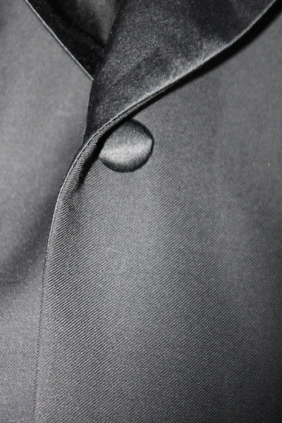 H&M Mens Single Button Satin Collar Pleated Tuxedo Suit Black Wool Size 42R