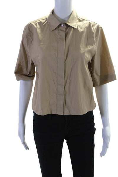 Vince Womens Button Front Short Sleeve Collared Shirt Brown Cotton Size Small