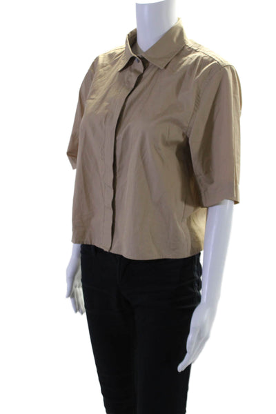 Vince Womens Button Front Short Sleeve Collared Shirt Brown Cotton Size Small